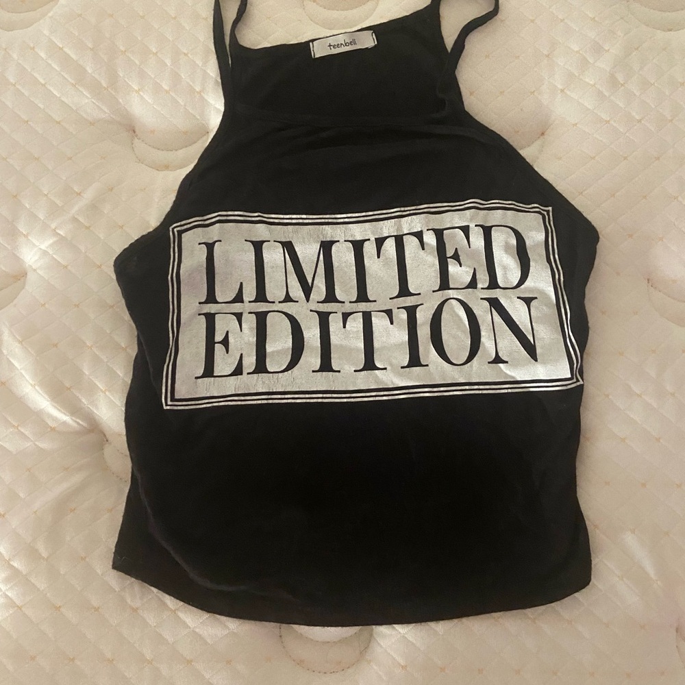 Black Tank Top with Silver Print